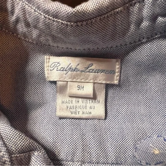 Ralph Lauren Preppy Classic Light Blue Baby Kids Button Down Shirt 6-9 Month - Picture 3 of 6